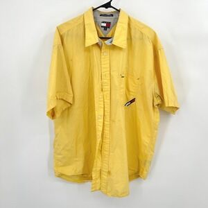 Tommy Jeans Short Sleeve Button Up Shirt XXL Yellow Classic Retro Casual Relaxed